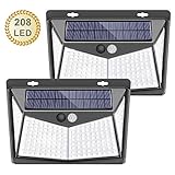 luz seguridad bicicleta 【Iluminación de ángulo amplio de 270 °】 Luz solar exterior 208 luces LED potentes más nuevas e iluminación de ángulo amplio de 150 °, que proporcionan una iluminación súper brillante para un área amplia. Más sol cargó, puede iluminar por más tiempo. Nota: Si no hay buena luz solar durante varios días, es posible que la luz no se ilumine por la noche. Obtendrá energía si llega el día soleado y se iluminará después de 8-10 horas de carga.