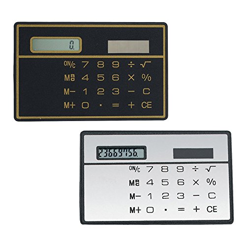 Alxcio 8 Digits Basic Calculator, 2 pcs Ultra Thin Mini Size Solar Powered Credit Card Design Pocket Calculator, Black*1 + White*1 - Image 5