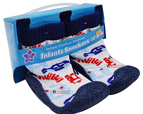 Baby Infant Sneakers Indoor Outdoor Footwear Rubber Soled Shoes Boys Blue Slippers with Socks By ZUKTM (15-18 months, Dark Blue)