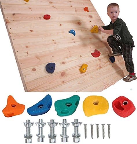 5 x 90mm Medium Resin Coloured Rock Climbing Climbing Wall Footholds / Hand Stones &amp; Fixings - Climbing Frame / Playhouse Accessory