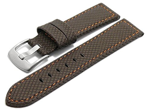 Meyhofer Uhrenarmband Riga 22mm dunkelbraun Synthetik Textil-Look orange Naht MyHeskb196/22mm/dbraun/orN Meyhofer Uhrenarmband Riga 22mm dunkelbraun Synthetik Textil-Look orange Naht MyHeskb196/22mm/dbraun/orN