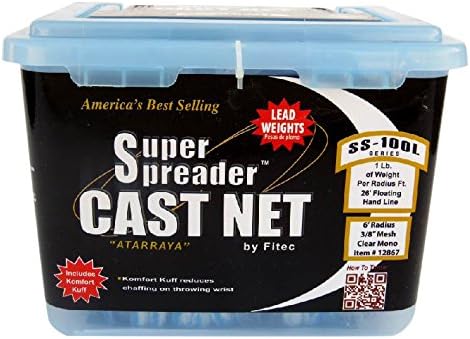 Fitec SS100-L Super Spreader Cast Net Clear 4' radius, 3/8 mesh, 1 Lb LEAD wts