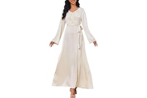 Amxleh Muslimisches Kleid Damen V-Ausschnitt Blumen Stickerei Lang Abendkleid Elegant Kaftan Traditioneller Gebetskleidung Outfit Arabisch Gebetskleid Heißgeprägtes, Modisches, Langärmeliges Kleider