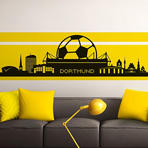 Grandora® W890 Wandtattoo Fußball Fan Dortmund Skyline Wandaufkleber schwarz