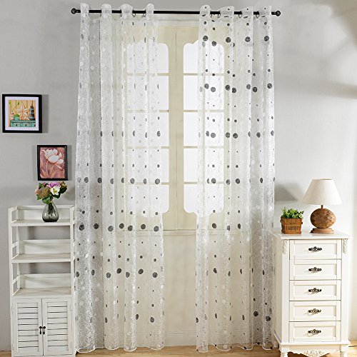 Top Finel Stickerei Voile Vorhang Gardine Polka Dot Oesenvorhang Dekoschal Vogelbest dekorativ BxH:195 x 245 cm Weiss 1 Stueck - 2