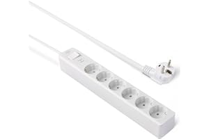 B0D2LD141V– Amazon Basics Steckdosenleiste mit 6 Steckdosen, 600 Joule Überspannungsschutz, 0.6 m, Weiß