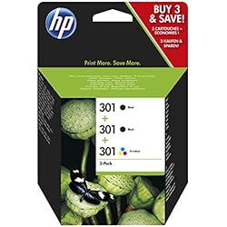 HP E5Y87EE - Cartucho de tinta numéro 301 para impresora HP Deskjet (3 Cartuchos - 2 de tinta negro y uno tricolor)