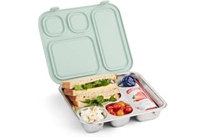 Elk and Friends Kids Stainless Steel Bento Box with Silicone Lid | Leak-proof | Toddler Lunch Container | 4 Compartments | Dishwasher Safe