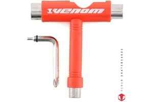 Venom Skateboards Skate Tool All-In-One Multi-functional Portable Pocket Socket T Tool skate boards Accessory inc Allen Key & Phillips Head Wrench Screwdriver multi tool for longboards penny board