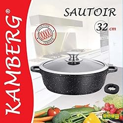 Kamberg - 0008042 - Sautoir 32 cm - Fonte d'Aluminium - Revêtement type pierre - Couvercle en verre - Tous feux dont induction - Sans PFOA