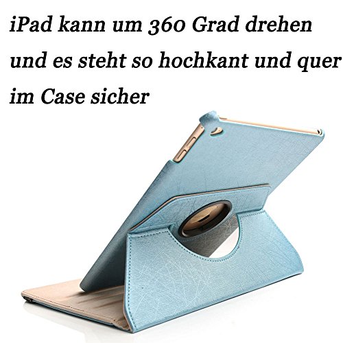 BORIYUAN Apple Ipad 4 Ipad 3 Ipad 2 Leder Case Leder Hülle Bluetooth Tastastur Keyboard(Deutsch QWERTZ) mit Displayschutzfolie für Ipad 4/3/2 (360 Grad-Umdrehung Hellblau) - 5