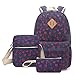 Produktbild Inwagui 3 Teile Set Mädchen/Damen Schulrucksack Canvas Groß Rucksack,Schulranzen + Schultertasche / Messenger Bag + Purse -- Dunkelblau