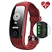 Produktbild bonebit V2 GPS Fitnesstracker Armbanduhr mit Herzfrequenz Monitor [mehrere Sport Modi] Smart Armband Activity Tracker, Gesundheit Armband/Smartwatch/Sport Schrittzähler/Kalorienzähler/Stoppuhr/Sleep Tracker/Music Control/Nachricht Alarm Wetter Alert OLED-Bildschirm Wasserdicht Armbanduhr für Android, iPhone IOS Smartphones, 107 Plus Hr, rot