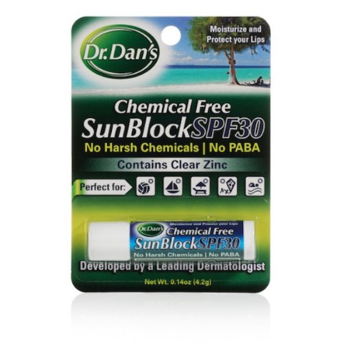 Dr Dans Chemical Free Sunblock SPF 30, Lip Moisturizer and Protection, Contains Clear Zinc, .14 Oz Tube
