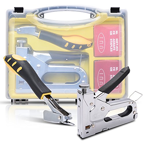 WOLFWILL 3 in 1 Schwer Belastung Heftklammer Gun Brad Nagler Schnurlos Staple Nagel Tacker Kit Bonus Nagellöser & 3 Typen Nagel Set - 3