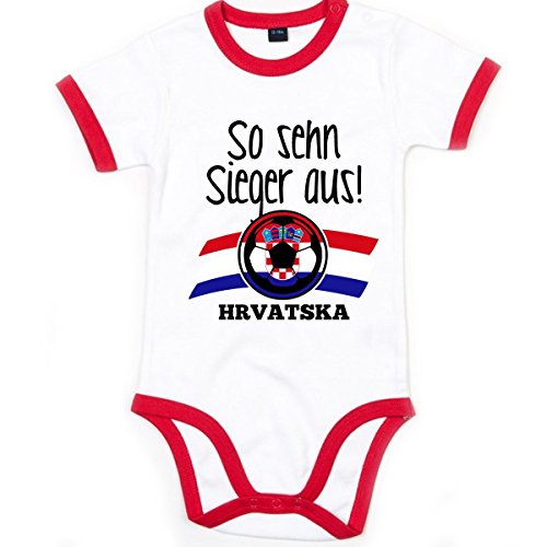 Mikalino Babybody So sehn Sieger aus Hrvatska Kroatien kurzarm ringer, Farbe:weiss;Grösse:6-12 Monate