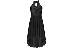 inhzoy Abito da Ballo Lirico Contemporaneo Bambina Body da Pattinaggio Artistico Ginnastica Paillettes Vestito Balletto Danza Classica Moderna Ballo Latino Orlo Irregolare