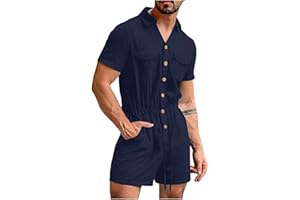 GEFOMUOFE Mono corto de verano para hombre, traje corto, mono deportivo, jogging, entrenamiento, traje de ocio, ropa de calle, ropa de una pieza, botón de ropa informal, talla única, pantalones cortos para