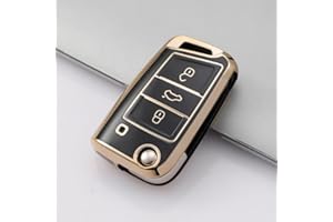 Misuyue TPU VW Car Key Fob Covers, Volkswagen Key Cover for VW Golf 7 Mk7 Polo MK6 Touran Tiguan Tarraco T-Roc Seat Leon Cupra Ibiza Skoda Octavia Superb Kodiaq, 3 Button VW Polo Key Cover (Black)