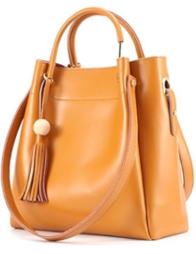 Kattee Damen echtes Nappaleder Handtasche Quaste Schultertasche