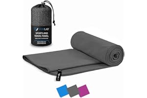 VOXLAY Microfibre towel - compact, ultra lightweight & quick dry - perfect for gym, camping towel, travel towel, 180x90cm, Charcoal Grey - beach towel, swimming, camping & hiking