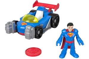 Imaginext DC Super Friends Metal Force Supermobile-fordon | Leksaksbil med Superman-figur på 7,6 cm och tillbehör, inkl. avfyrningsramp och 2 skivor, JFJ69