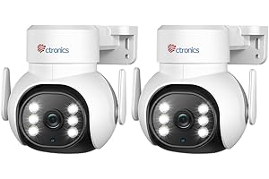 ctronics Telecamera Wi-Fi Esterno 2PCS, Videocamera Sorveglianza con 1080P Visione Notturna a Colori 30M, Rilevamento Umano/Auto Tracking, Possibilità di Montaggio a Parete e a Soffitto IP66