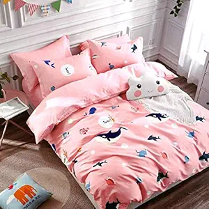 TIB 130 GSM Cotton Feel Polycotton Kids Animal Print Bedsheet for Double Bed with 2 Pillow Covers,90x100 inch Multicolor