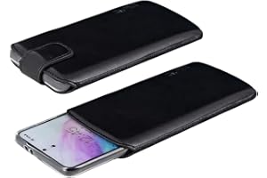 Suncase Ledertasche Etui kompatibel mit Samsung Galaxy A56 5G Hülle Innenmaße: 168 x 82 x 15 mm (geeignet für Dicke Bumper/Backcover Modellen) in schwarz