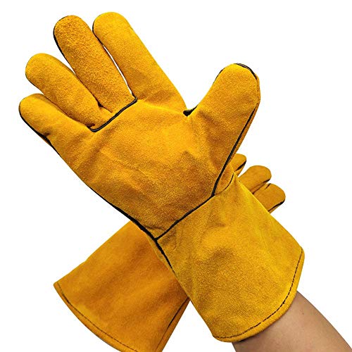 détail Gants Jardinage Griller Wear Résistant BBQ Résistant Chaleur Artificiel Vachette Soudure Main Protection Durable - Jaune