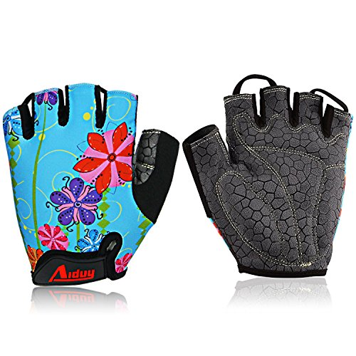 Aiduy FahrradHandschuhe, Fitnesshandschuhe Trainingshandschuhe Halbfinger-Fahrradhandschuhe - Rutschfest, Schaum gepolstert und Klettverschluss