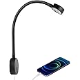 acegoo 12V Reading Light Campervan Bedside LED Motorhome Caravan Reading lamp Flexible Gooseneck DC 24V Bed Light Wall Mounted with Press Dimmer Switch&USB Charger for Boat RV Cabin Truck(Black)