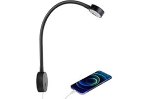 acegoo Lampe de Lecture LED 12V Camping-Car Lit Murale Chevet, Col de Cygne Flexible Dimmable DC 24V avec Interrupteur Variateur et Chargeur USB pour Bateau Cabine Camion Van Caravane (Noir)