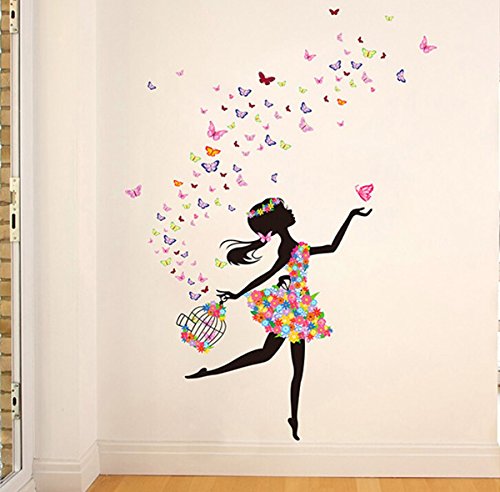 hqclothingbox Living Room Bedroom Decoration Butterfly Wall Stickers Magic Fairy Bright Flower Heart-Shaped Garland Pink Dress Maid Wall Sticker For Girls‘ Room Decoration by Hqclothingbox - 5