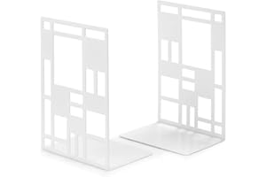 INNÔPLUS Book Ends, Bookends, Bookends Heavy duty, Book Ends for Book Shelves, Decorative Metal Book Stopper (White 1 Pair) for Bookworms Gifts, Abstract Desgin Book Dividers Holders Stand For Office, Library