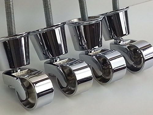 4x CHROME CASTOR SOCKET, WHEEL &amp; 130mm BOLT FOR FURNITURE BEDS, SOFAS CHAIRS STOOLS ECT - CWC_CH