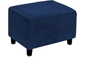LiveGo Velvet Ottoman Cover Large Size, Stretch Footstool Cover, Rectangle Ottoman Slipcover, Soft Rectangle Foot Stool Protector for Living Room(Cyan-blue, Ottomans Not Included)