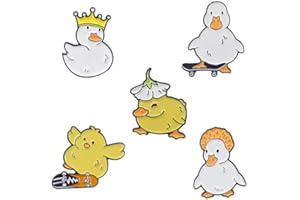 HUAQIGUO Cartoon Nette Tiere Ente Emaille Brosche Krone Kleine Gelbe Ente Skateboard Spaß Legierung Brosche Abzeichen Kleidung Zubehör Schmuck tasche dekoration abzeichen, Metall