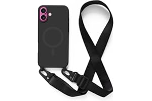 2NSPDRGNI Handykette Schutzhülle kompatibel mit iPhone 16 Plus Handyhülle mit Band,Kabellosem Laden Hülle Halsband Lanyard Silikonhülle,Schwarz