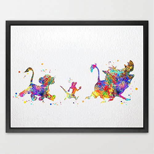 Dignovel Studios A4 The Lion King Simba Timon Pumbaa watercolour Art Print New Baby Gift Baby Shower Nursery Decor Kids watercolour print Birthday Gift N251-Unframed