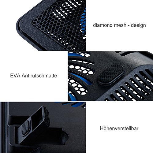 Zacro Laptop Kühler Notebook Cooler Kühlpad 15.6 – 17 Zoll 3 x Lüfter 2 x USB mit blauer lED Lampe Inkl.1 Stück zusätzliches Mousepad - 3
