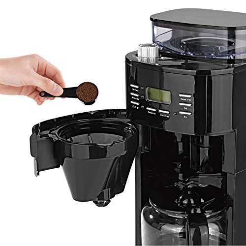 Kaffeemaschine mit individuell einstellbaren Mahlgrad, Mahlwerk, 24H Timer, Warmhalteplatte mit Abschaltautomatik und austausch- & waschbaren Kaffeefilter ( Einzelbohnenbehälter geeignet für ganze Bohnen UND gemahlenen Kaffee, 1050W ) Version 2017 - 3