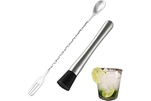 WLVINSON Cocktail Stößel Bringen Sie Einen Barlöffel mit,Edelstahl Cocktail Stampfer,Muddler Stössel,Cocktailstößel,Bar Bartending Werkzeuge für Cocktails,Mojitos,Säfte,Köstlicher,Getränke (20cm)