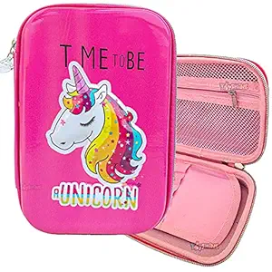Toyshine Pink Unicorn Hardtop Pencil Case with Compartments - Kids Large Capacity School Supply Organizer Students Stationery Box - Girls Boys Pen Pouch - New