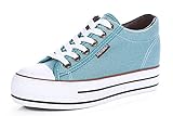 Obermaterial: Canvas Aisun Damen Canvas Jeans-Optik Plateau Schnürer Sneaker Hellblau-Erhöht 37 EU