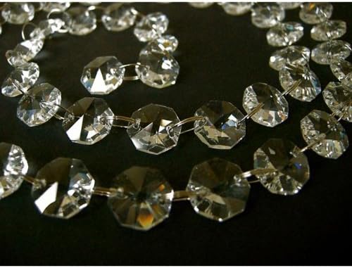 (G) 1mt Strand with 30% Lead 14mm CRYSTALS with Brass rings READY FOR CHANDELIER, Ceiling light, Tree, Window Display ..