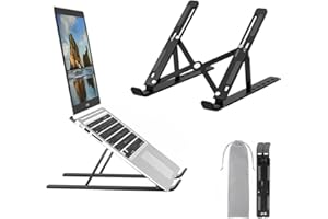 VOOMY Stojak na laptopa, 6-poziomowy stojak na laptopa z regulacją wysokości, składany stojak na laptopa, kompatybilny z MacBook, HP, Lenovo, wszystkimi laptopami i tabletami 9-16 '', Czarny