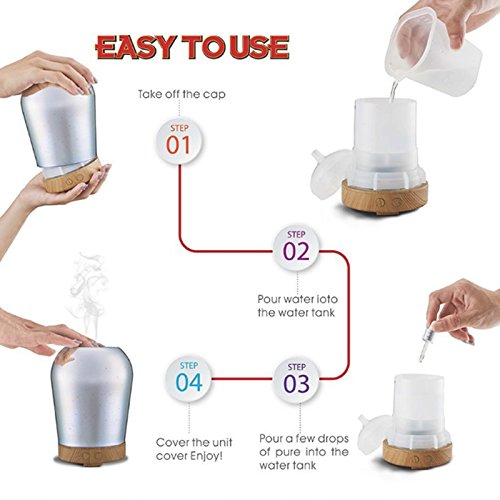 [NEU]3D Glas Full Star Nachtlampe ätherisches, Öl Luftbefeuchter, GLISTENY 100ml Aroma Diffuser Ultraschall Humidifier Ruhiger Tragbarer 16 Farben Nachtlicht für Baby Badezimmer Wohnzimmer Schlafzimmer Büro - 5