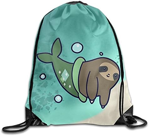 Yesliy Mermaid Sloth Cute Unisex Drawstring Backpack Travel Sports Bag Drawstring Beam Port Backpack.