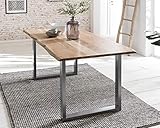 baumtisch rund Robustes Gestell - Das Kufen-Gestell in Silber besteht aus lackiertem Roheisen. Dies sorgt nicht nur für einen wackelfreien Stand, sondern bildet auch einen tollen Kontrast zur Tischplatte.